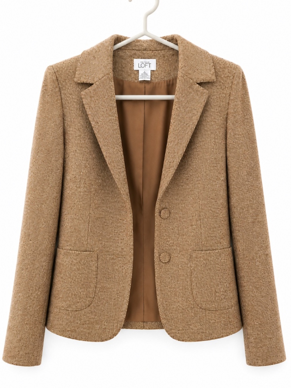 LOFT Brown Tweed Wool Silk Blend Tailored Blazer Jacket Size 4